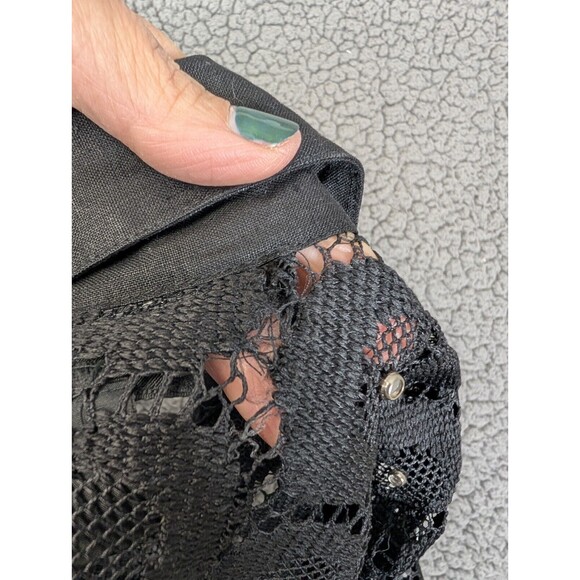 Andrea Jovine Black Lace Jacket With Linen Collar And Trim "Diamond" Accents Lrg - Picture 10 of 11